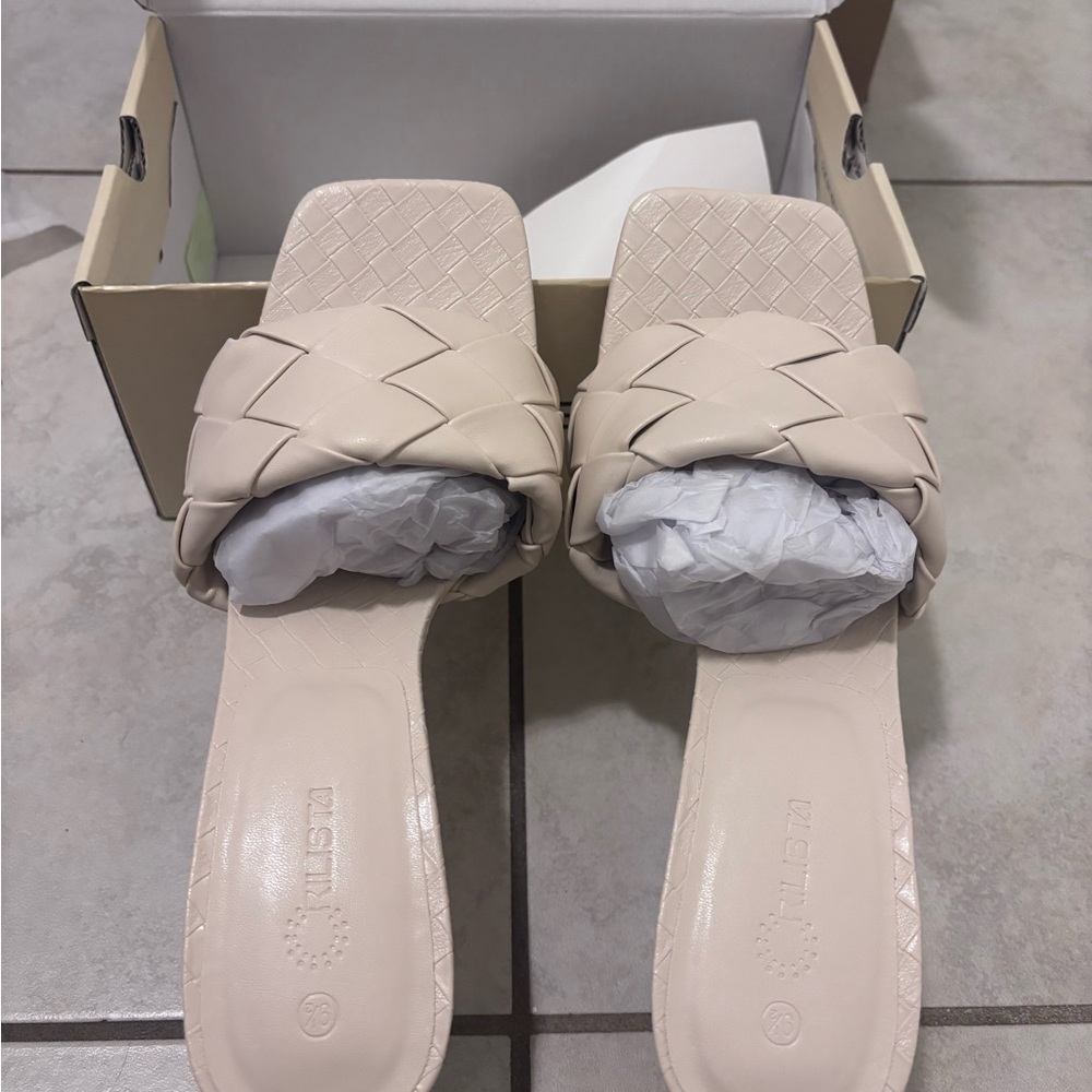 Women's Cream Woven Slide Sandals